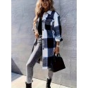 Plaid Print Long Length Jacket, Casual Button Front Flap Pockets Outwear, Women's Clothing