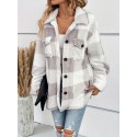 Plaid Fuzzy Fall & Winter Jacket, Casual Button Front Long Sleeve Outerwear, Women's Clothing