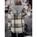 Plaid Pattern Hooded Coat, Casual Button Front Drawstring Long Sleeve Outerwear, Women's Clothing