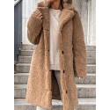 Solid Teddy Fall & Winter Coat, Casual Button Front Long Sleeve Outerwear, Women's Clothing