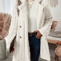 Solid Color Zipper Front Jacket, Casual Lapel Neck Long Sleeve Fuzzy Jacket For Winter, Women's Clothing