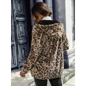 Leopard Pattern Zipper Hooded Teddy Coat, Versatile Long Sleeve Thermal Outwear For Fall & Winter, Women's Clothing