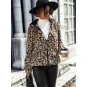 Leopard Pattern Zipper Hooded Teddy Coat, Versatile Long Sleeve Thermal Outwear For Fall & Winter, Women's Clothing