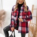 Plaid Print Shacket Jacket, Casual Button Front Long Sleeve Pocket Outerwear, Women's Clothing