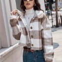 Plaid Pattern Button Front Teddy Coat, Versatile Long Sleeve Winter Thermal Outwear, Women's Clothing