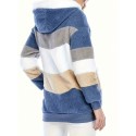 Color Block Fuzzy Fall & Winter Jacket, Casual Zip Up Hooded Long Sleeve Outerwear With Pocket, Women's Clothing