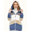 Color Block Fuzzy Fall & Winter Jacket, Casual Zip Up Hooded Long Sleeve Outerwear With Pocket, Women's Clothing