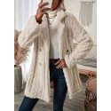 Double-breasted Plush Textured Coat, Thermal Notched Collar Long Sleeve Teddy Bear Coat, Women's Clothing