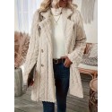 Double-breasted Plush Textured Coat, Thermal Notched Collar Long Sleeve Teddy Bear Coat, Women's Clothing