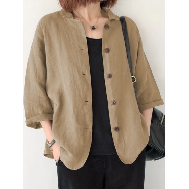 Button Front Jackets, Casual Turn Down Collar Long Sleeve Solid Outerwear For Spring & Summer, Women's Clothing