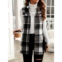 Plaid Pattern Sleeveless Vest, Casual Button Front Vest, Women's Clothing