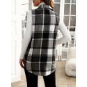 Plaid Pattern Sleeveless Vest, Casual Button Front Vest, Women's Clothing