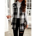 Plaid Pattern Sleeveless Vest, Casual Button Front Vest, Women's Clothing