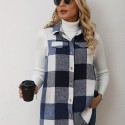 Plaid Pattern Sleeveless Vest, Casual Button Front Vest, Women's Clothing