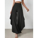 Ruffle Trim Wide Leg Split Pants, Casual Loose Pants For Spring & Summer, Women's Clothing