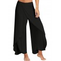 Y2K Women's Pants Solid Casual High Slit Flowy Layered Fashion Loose Wide Leg Pants