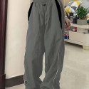 Color Block Cargo Pants, Y2K Drawstring Elastic Waist Wide Leg Pants, Women's Clothing