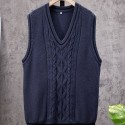 Casual Sleeveless V-Neck Sweaters, Men's Cable Knit Vest