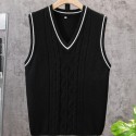 Casual Sleeveless V-Neck Sweaters, Men's Cable Knit Vest