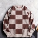 Men's Checkerboard Knitted Sweater - Warm And Stretchy Casual Pullover For Fall And Winter