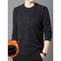 Thermal Knitted Cable Jacquard  Sweater, Men's Casual Warm Slightly Stretch Crew Neck Pullover Sweater For Men Fall Winter