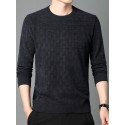 Thermal Knitted Cable Jacquard  Sweater, Men's Casual Warm Slightly Stretch Crew Neck Pullover Sweater For Men Fall Winter