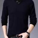 All Match Knitted Slim Sweater, Men's Casual Warm Slightly Stretch Shawl Collar Pullover Sweater For Men Fall Winter