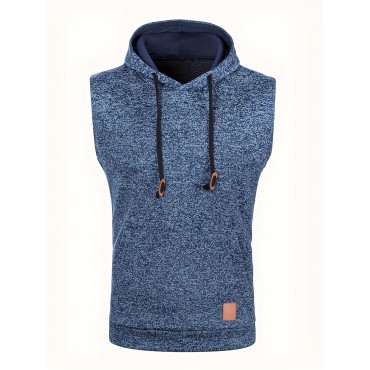 Elegant Hooded Mid Stretch Vest, Men's Casual Vintage Style Sleeveless Sweater Vest For Fall Winter