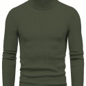 All Match Knitted Solid Sweater, Men's Casual Warm High Stretch Turtleneck Pullover Sweater For Men Fall Winter