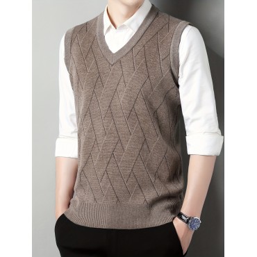 Men's V-neck Cable Casual Sleeveless Knitted Sweater Vest, Men's Clothing For Autumn Winter