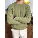 Warm Texture Knitted Sweater, Men's Casual Solid Color Slightly Stretch Round Neck Pullover Sweater For Fall Winter