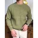 Warm Texture Knitted Sweater, Men's Casual Solid Color Slightly Stretch Round Neck Pullover Sweater For Fall Winter