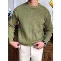 Warm Texture Knitted Sweater, Men's Casual Solid Color Slightly Stretch Round Neck Pullover Sweater For Fall Winter