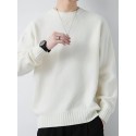 All Match Knitted Sweater, Men's Casual Warm Slightly Stretch Crew Neck Pullover Sweater For Fall Winter