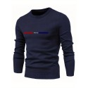 All Match Knitted PARIS Pattern Sweater, Men's Casual Warm Mid Stretch Crew Neck Pullover Sweater For Men Fall Winter