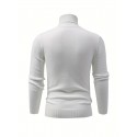 Turtle Neck Knitted Cable Sweater, Men's Casual Warm Solid High Stretch Pullover Sweater For Fall Winter