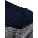 Cotton Knitted Color Block Sweater, Men's Casual Warm Slightly Stretch Half Zipper V Neck Pullover Sweater For Men Fall Winter