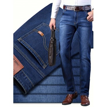 Men's Semi-formal Jeans, Chic Classic Design Stretch Jeans For Business