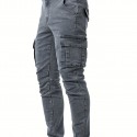 Slim Fit Cargo Jeans, Men's Casual Street Style Multi Pocket High Stretch Denim Pants For Spring Summer