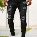 Slim Fit Ripped Jeans, Men's Casual Street Style Distressed Medium Stretch Denim Pants