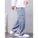 Classic Design Distressed Jeans, Men's Casual Drawstring Regular Fit Denim Pants For All Seasons