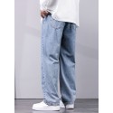 Classic Design Distressed Jeans, Men's Casual Drawstring Regular Fit Denim Pants For All Seasons