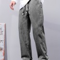 Classic Design Distressed Jeans, Men's Casual Drawstring Regular Fit Denim Pants For All Seasons