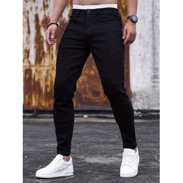 Chic Slim Fit Jeans, Men's Casual Street Style Medium Stretch Denim Pants