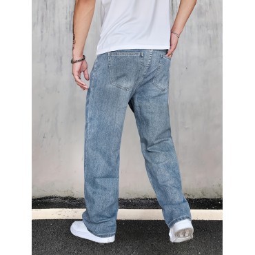 Classic Design Jeans, Men's Casual Street Style Distressed Denim Pants