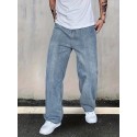 Classic Design Jeans, Men's Casual Street Style Distressed Denim Pants