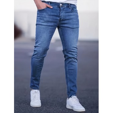 Slim Fit Distressed Jeans, Casual Street Style Medium Stretch Denim Pants