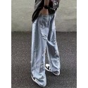 Embroidery Loose Ripped Cotton Blend Jeans, Men's Casual Street Style Distressed Denim Pants For Spring Summer