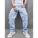 Men's Straight Leg Jeans, Casual Street Style Raw Trim Denim Pants With Pockets