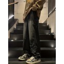 Star Pattern Baggy Jeans, Men's Casual Street Style Mopping Pants